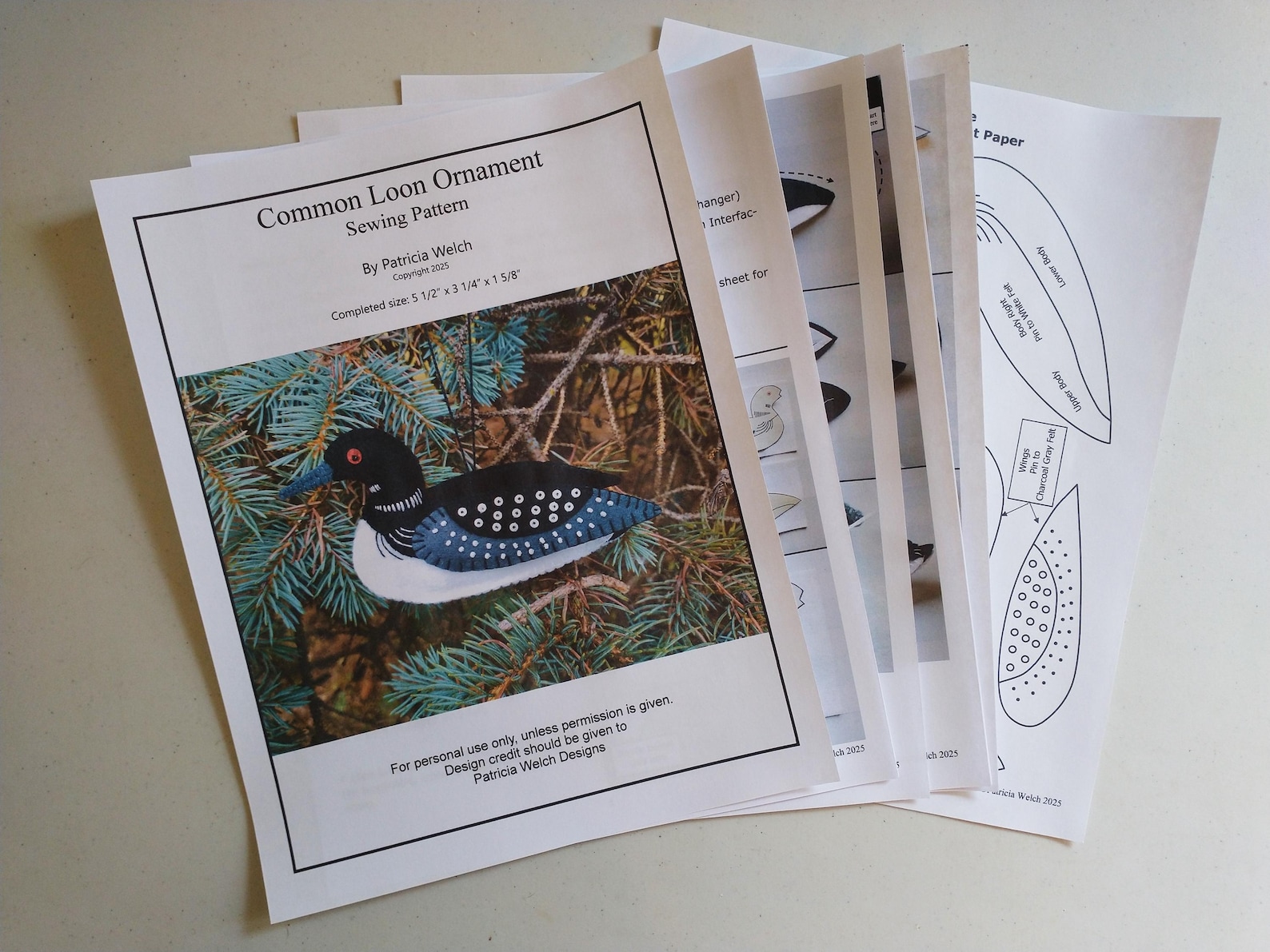 Loon Pattern Paper Sewing Pattern Download to Make a Wool Felt Common Loon Ornament - Etsy
