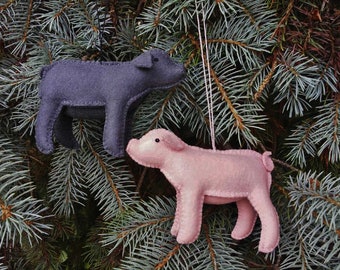 Wool Felt Pig Ornament, Pink Piglet Ornament, Charcoal Gray Pig Ornament, Three Dimensional Pig Ornament, Pig Christmas Tree Ornament