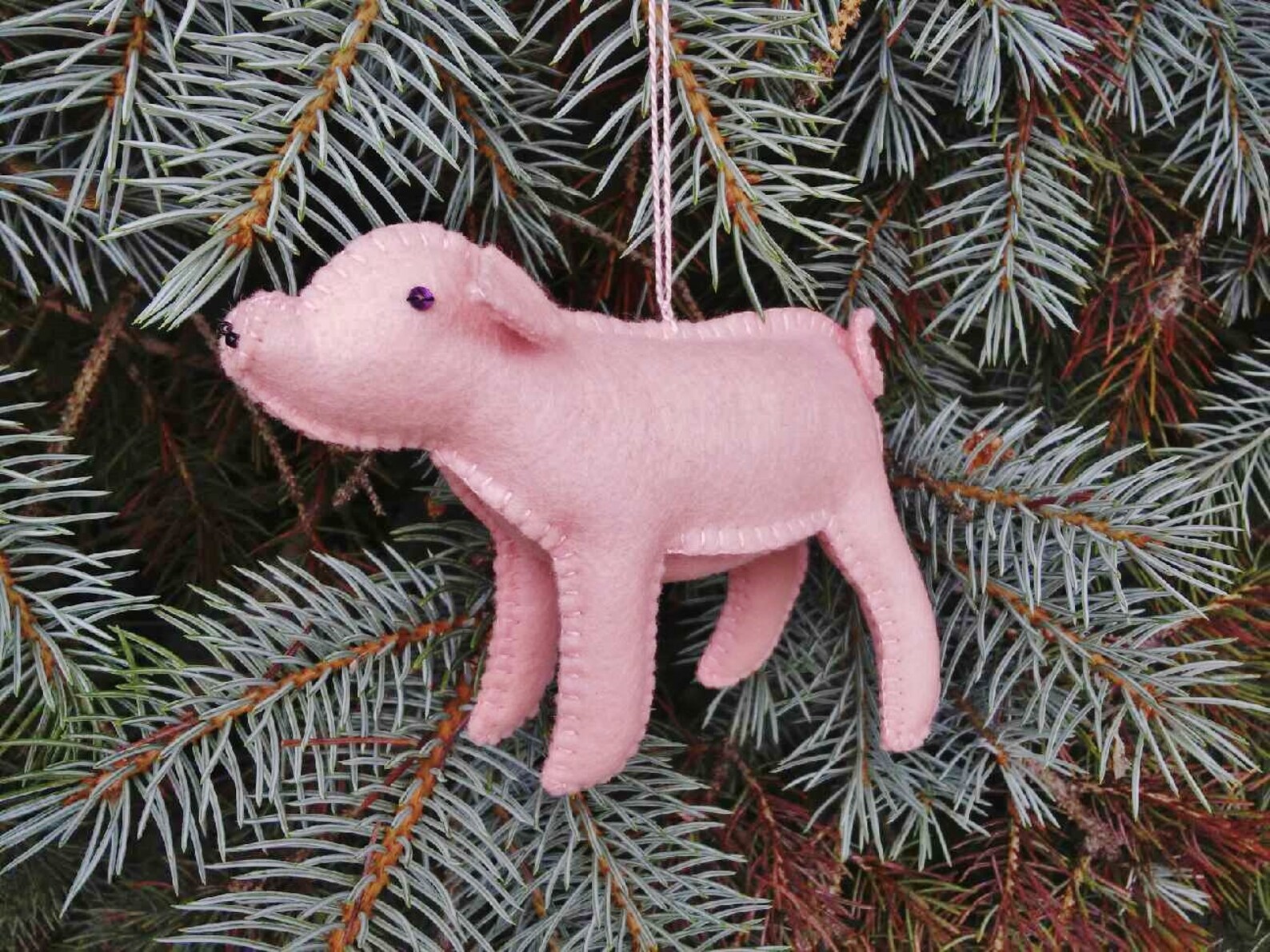 Wool Felt Pig Ornament Pink Piglet Ornament Charcoal Gray Etsy