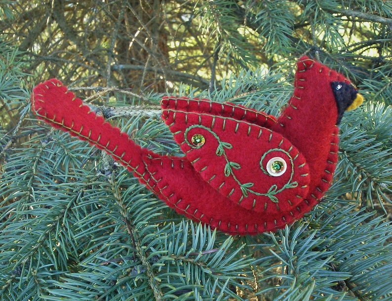 Wool Felt Cardinal Ornament, Cardinal Christmas Ornament, Northern Cardinal, Red Bird, Bird Ornament, Wool Felt Ornament image 3