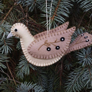 Handmade Wool Felt Dove Ornament: Embroidered Bird Decoration