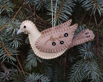 Handmade Wool Felt Dove Ornament: Embroidered Bird Decoration
