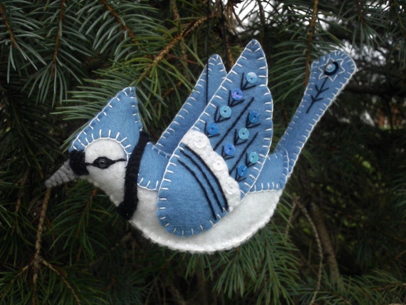 wool felt blue jay ornament embroidered blue jay ornament etsy blue jay christmas ornaments
