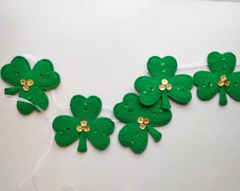 Felt St. Patrick's Day Decoration, St. Patrick's Day Shamrock Garland, Irish Shamrock Banner, Clover Garland