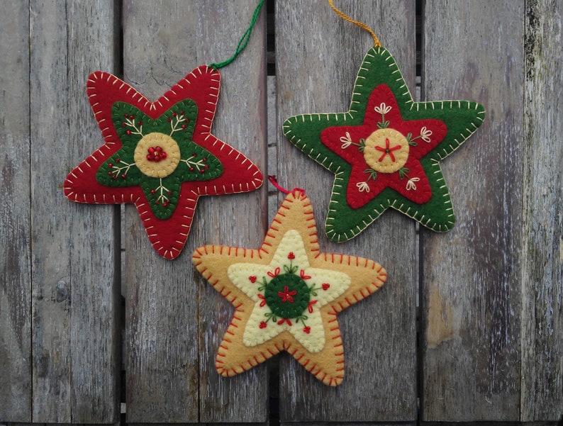 Folk Art Star Sewing Pattern Download, Felt Star Ornament PDF Pattern File, Downloadable Felt Christmas Ornament Pattern image 3