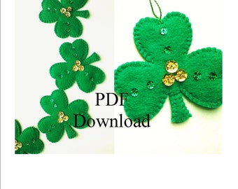Pattern Download, St. Patrick's Day Shamrock Garland and Ornament Sewing Pattern