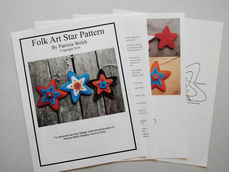 Folk Art Star Sewing Pattern Download, Felt Star Ornament PDF Pattern File, Downloadable Felt Christmas Ornament Pattern image 5