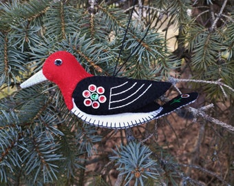 Red-Headed Woodpecker Felt Ornament Sewing Pattern PDFDownload