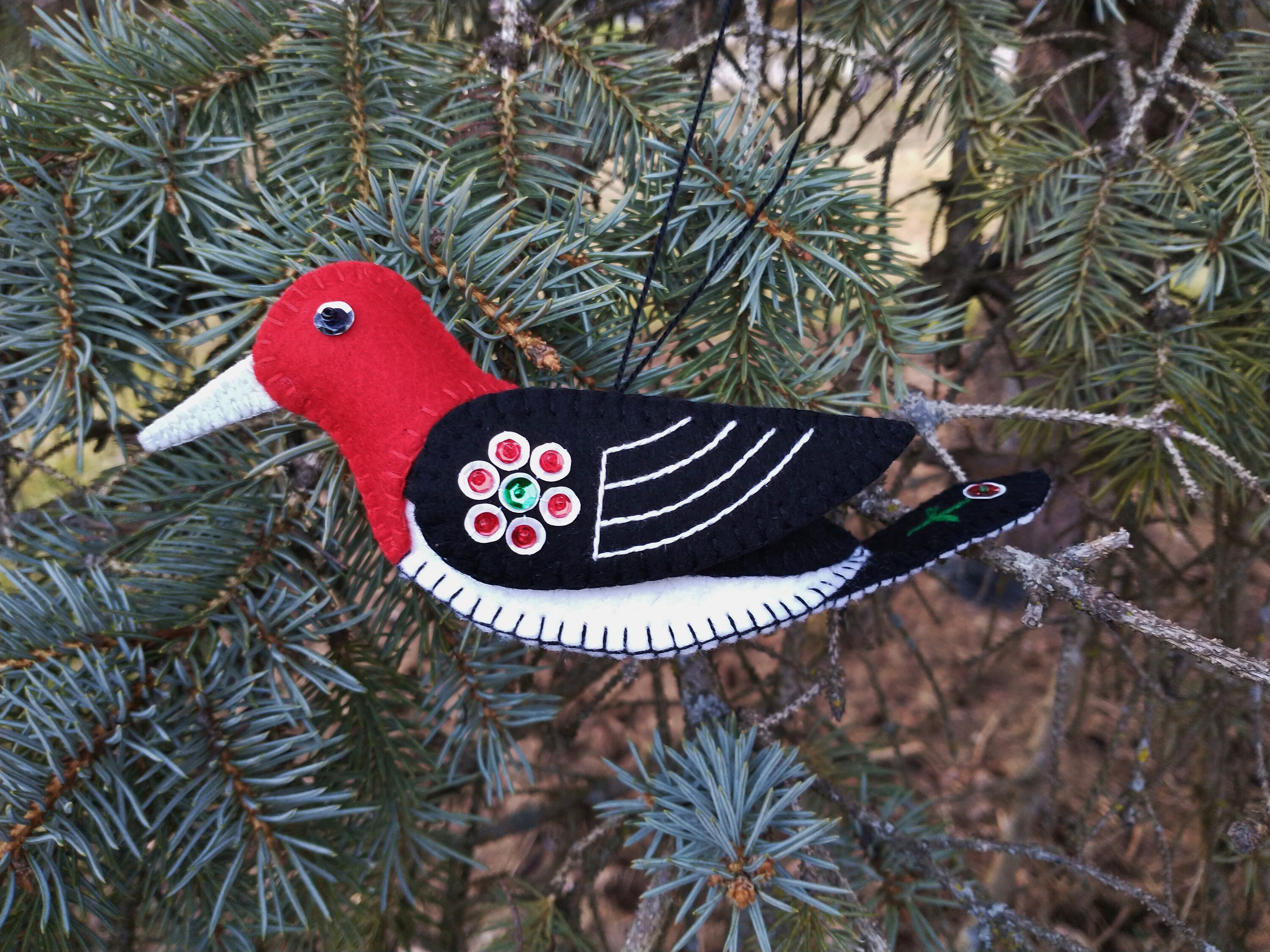 Red-Headed Woodpecker Felt Ornament Sewing Pattern PDFDownload