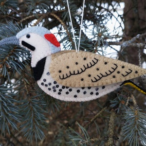 Yellow Shafted Northern Flicker or Eastern Northern Flicker Ornament made from 100% merino wool felt