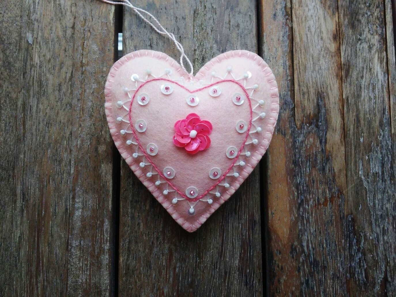 Pink Felt Heart Ornament/ Embroidered Heart Ornament/ Etsy