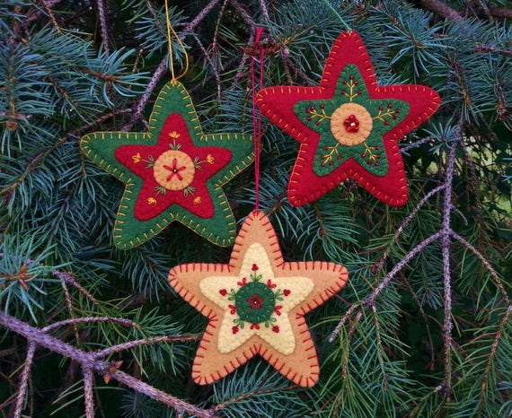 christmas tree ornaments star christmas ornaments wool felt etsy folk art felt christmas ornaments