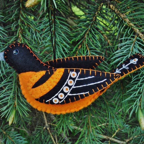 Felt Baltimore Oriole Ornament Sewing Pattern (PDF Download)