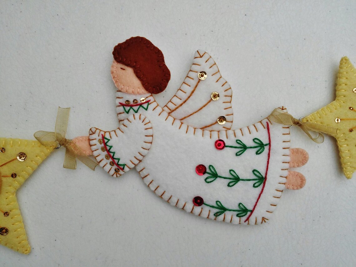 Wool Felt Angel Garland Christmas Angel Bunting Embroidered  Etsy