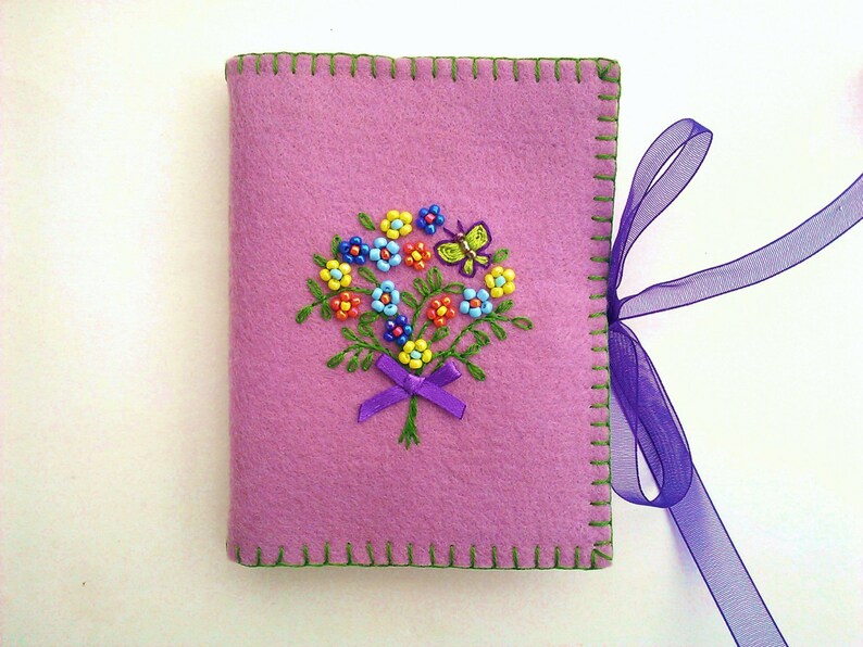 Wool Felt Needle Book Embroidered and beaded Flower Needle Etsy