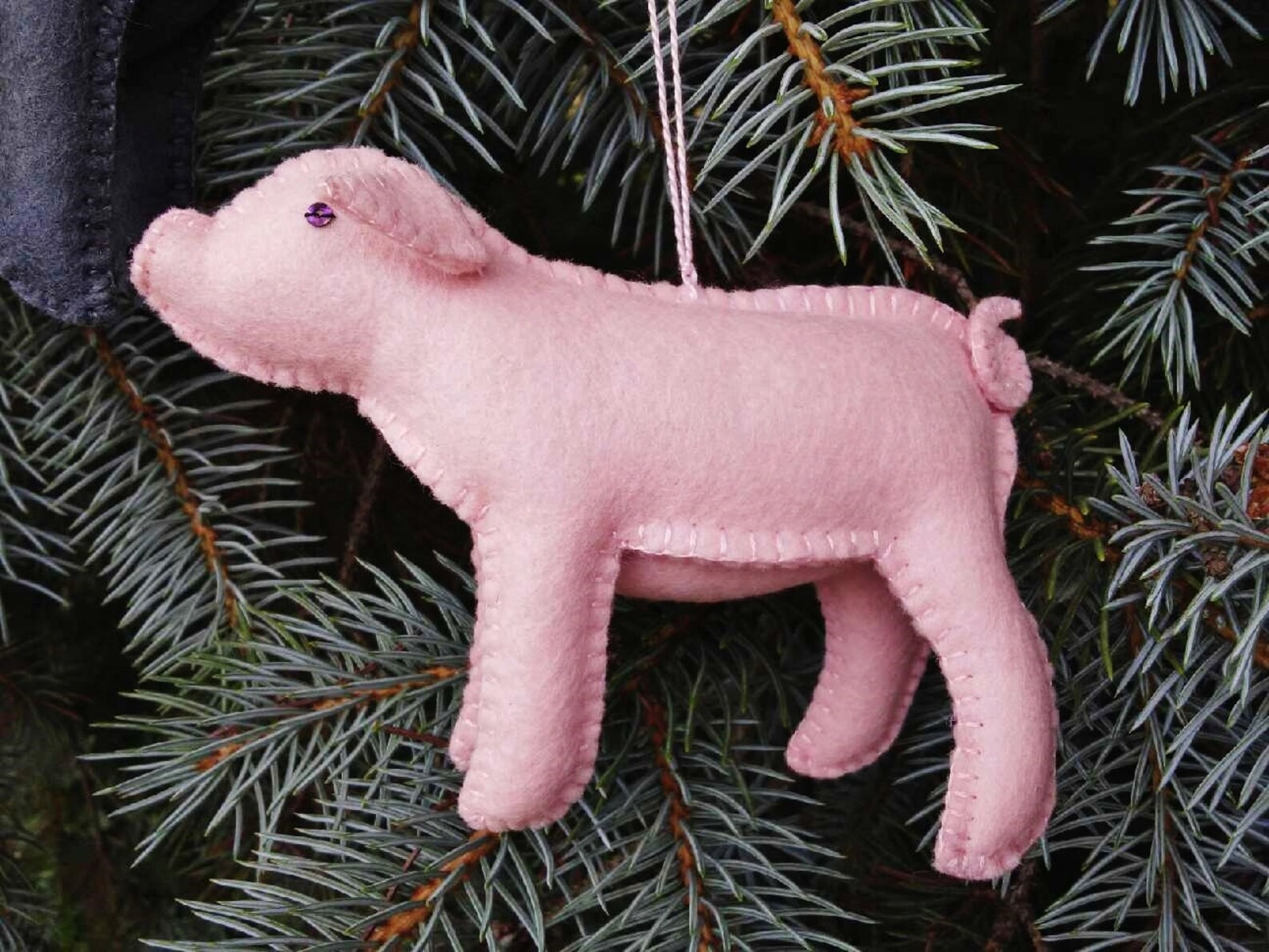 Wool Felt Pig Ornament Pink Piglet Ornament Charcoal Gray Etsy
