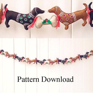 Dachshund Garland Sewing Pattern Download, Dachshund Christmas Garland Pattern, Felt Dachshund Pattern, Dog Pattern, Sewing Supply