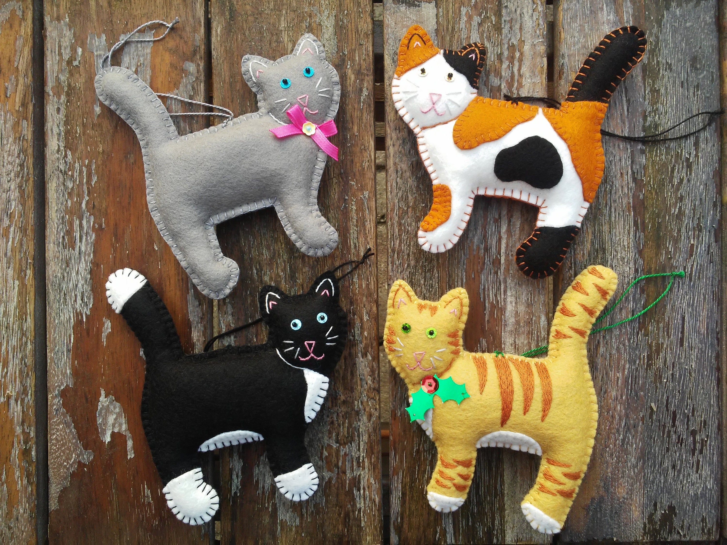 Handmade Wool Felt Calico Cat Coasters - Deer Harbor Design