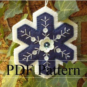 Felt Snowflake Ornament PDF Pattern, Christmas Ornament Pattern, Holiday Ornament Pattern, DYI Pattern Download, Embroidered Felt Pattern