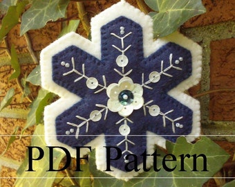 Felt Snowflake Ornament PDF Pattern, Christmas Ornament Pattern, Holiday Ornament Pattern, DYI Pattern Download, Embroidered Felt Pattern