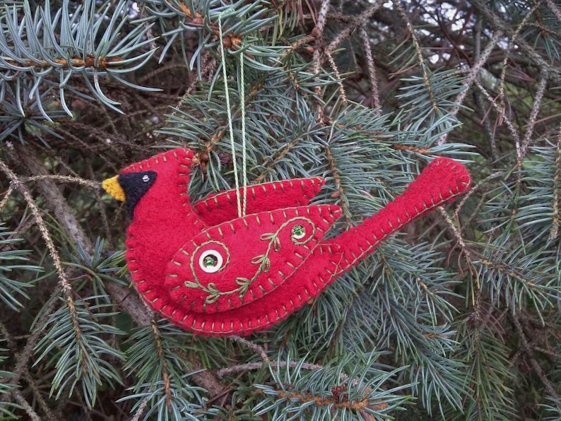 Wool Felt Cardinal Ornament, Cardinal Christmas Ornament, Northern Cardinal, Red Bird, Bird Ornament, Wool Felt Ornament image 4