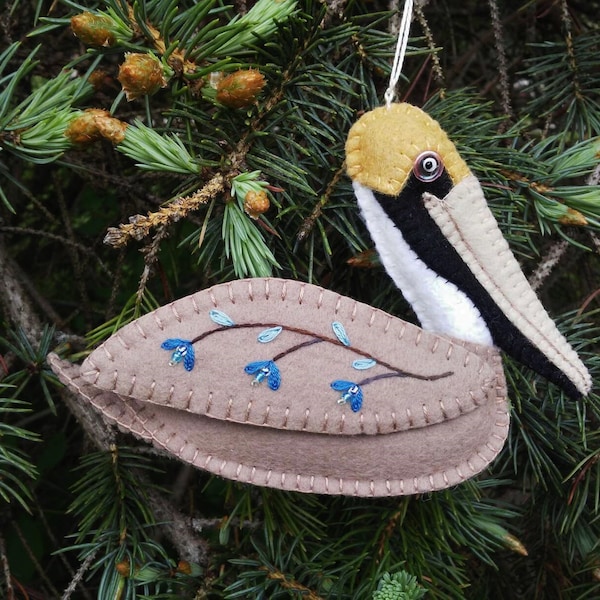 Sewing Pattern download for a Wool Felt Pelican Ornament