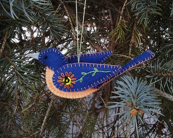 Sewing Pattern for a Felt Eastern Bluebird Ornament as a PDF Download