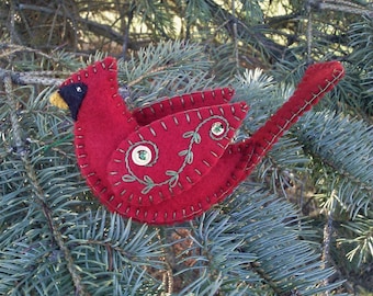 Wool Felt Cardinal Ornament, Cardinal Christmas Ornament, Northern Cardinal, Red Bird, Bird Ornament, Wool Felt Ornament