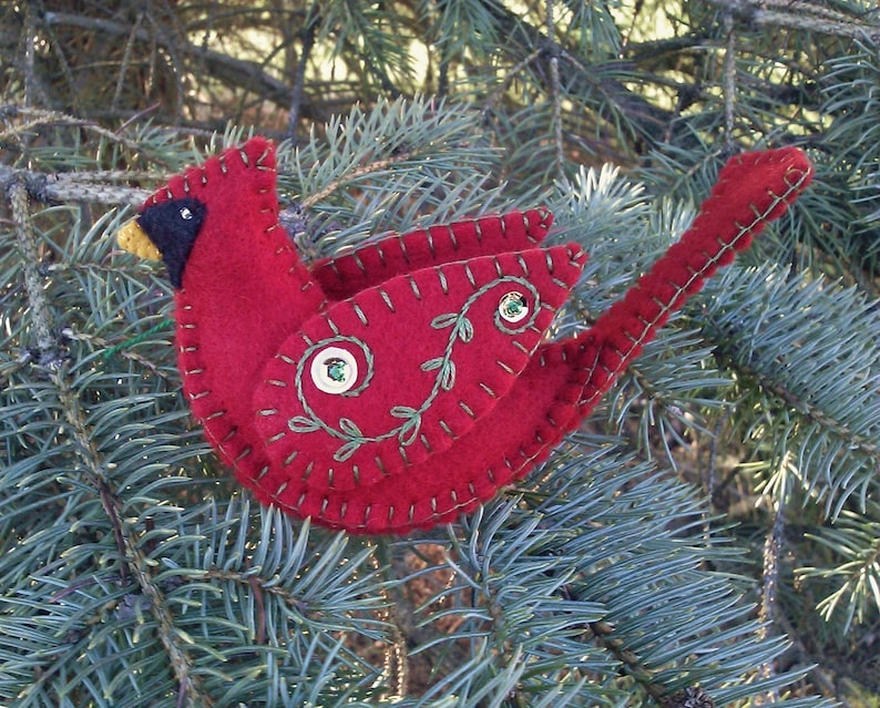 Wool Felt Cardinal Ornament, Cardinal Christmas Ornament, Northern Cardinal, Red Bird, Bird Ornament, Wool Felt Ornament image 1