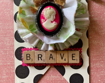 Brave cameo hanging door sign