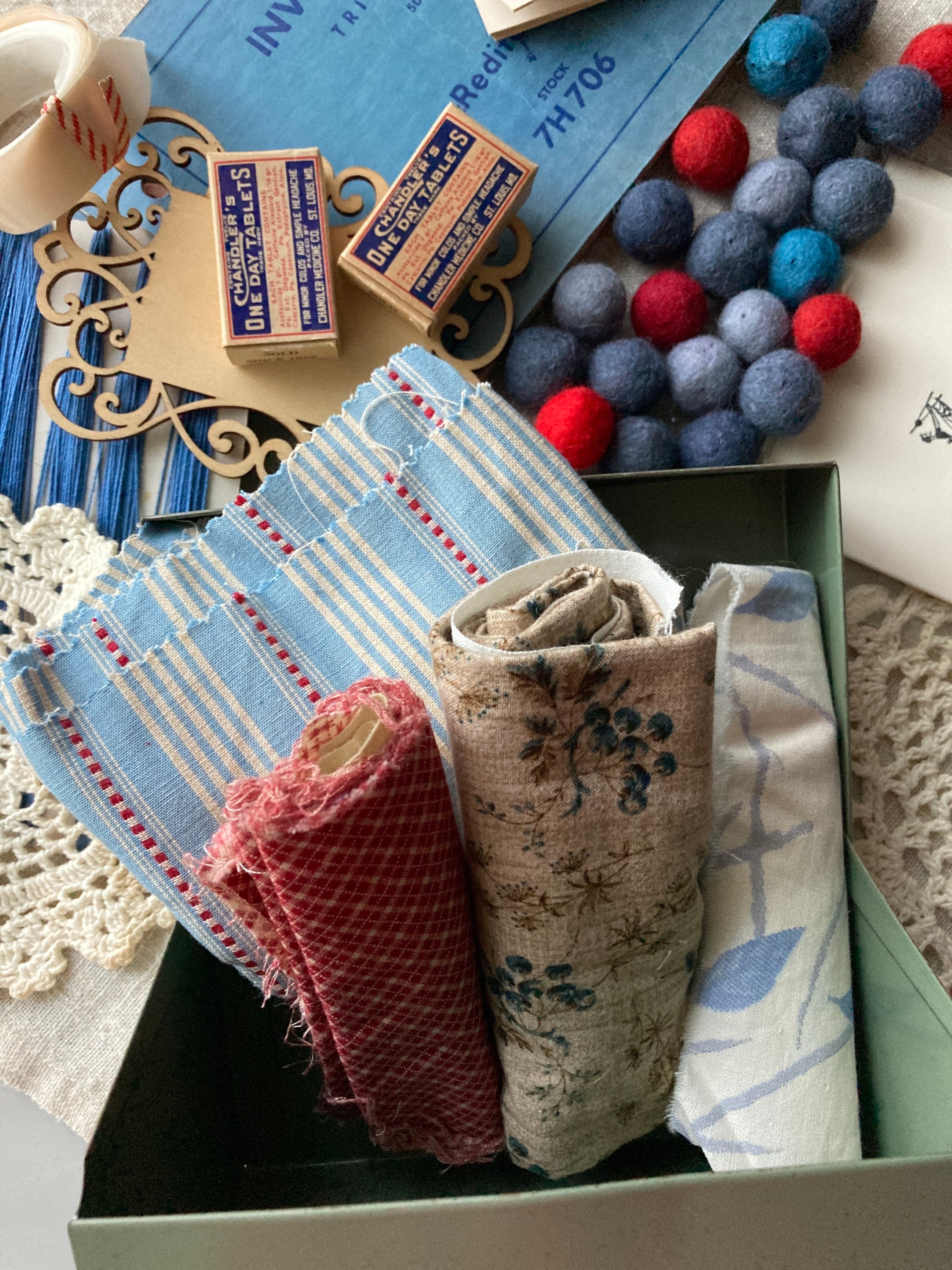 Vintage Blues and Reds Mystery Box | Found Objects Box | Assemblage ...