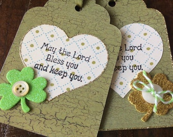 St Patricks Day Handmade Tag * St Patrick Tag * St Patricks Day Blessing * May the Lord Bless you and keep you * 4 Leaf Clover *CardsinStock