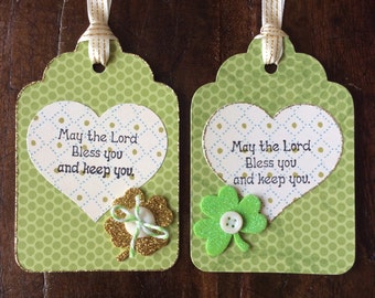 St Patricks Day Handmade Tag * St Patricks Day Tag * St Patricks Day Decor * St Patricks Day Party Favor * 4 Leaf Clover * CardsinStock