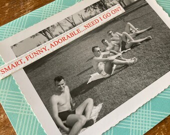 Funny Guy Friend Vintage Photograph Blank Greeting Card