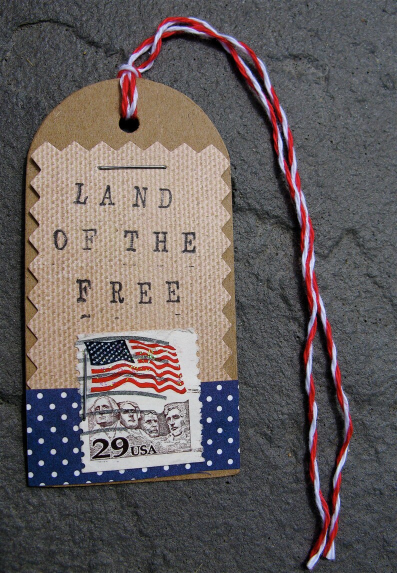 Land of the Free Handmade Tag Verterans Day Tag Mount Rushmore Memoraial Day 4th of July Tag Patriotic Handmade CardsinStock image 1