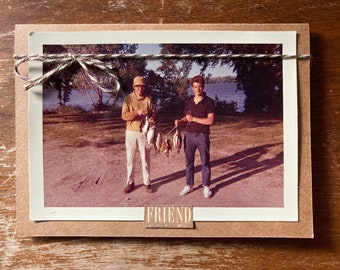Guy Friend Fishing Vintage Photograph Blank Greeting Card