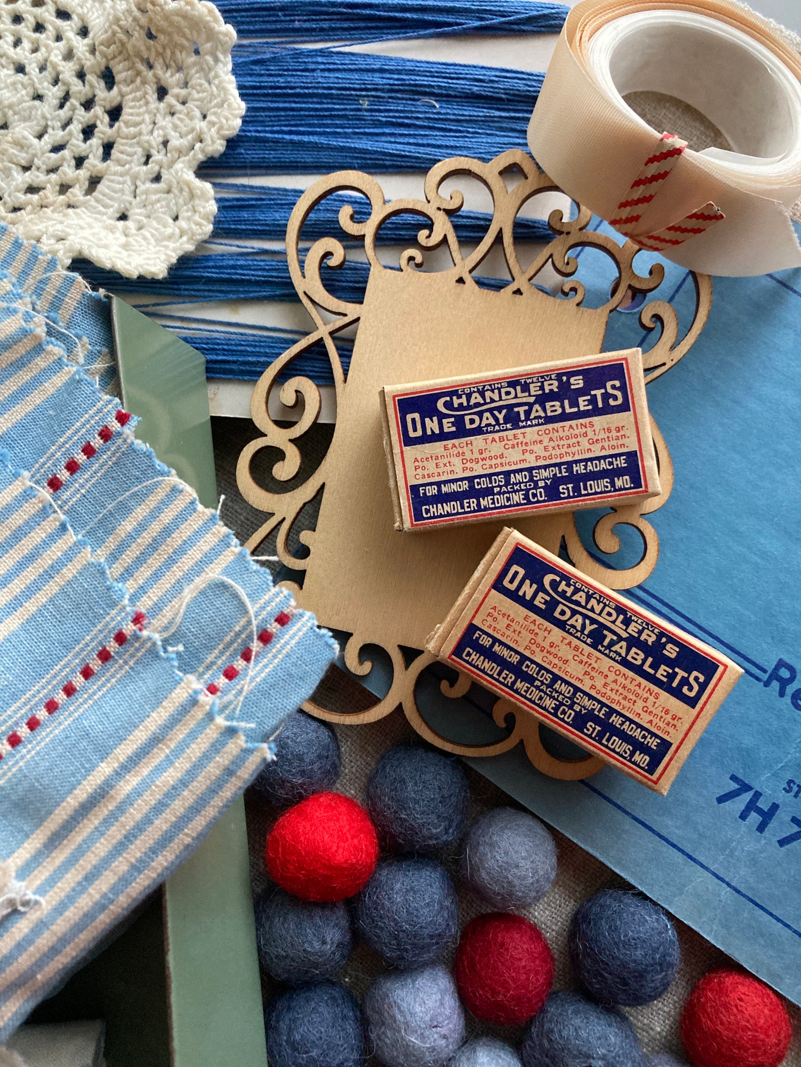 Vintage Blues and Reds Mystery Box | Found Objects Box | Assemblage ...