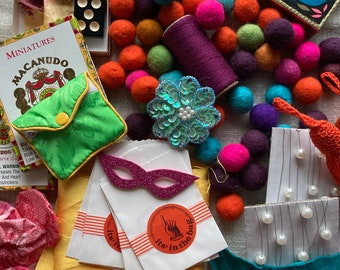 Colorful Party Favor Vintage Mystery Box | New and Vintage Found Objects Box | Party Favor Junk Drawer | Surprise Box