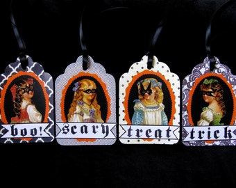 Halloween Tag Set / 4 * October Trends * Halloween Decor * Halloween Mask * Gift Tags * Boo * Trick or Treat * Scary * Tag * by CardsinStock