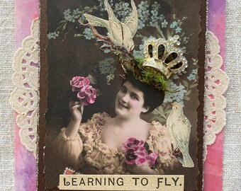 Learning to Fly Victorian Art Card