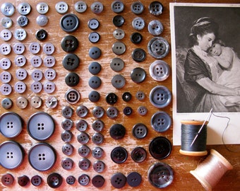 100 Black Buttons * Plastic Buttons * Round Buttons * Shades of Black Buttons * New and Vintage Button Lot * Button Bouquet * CardsinStock