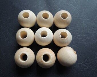 16Pcs  22mm Round Ball  Wood bead with Big Hole- 8 mm( W867)