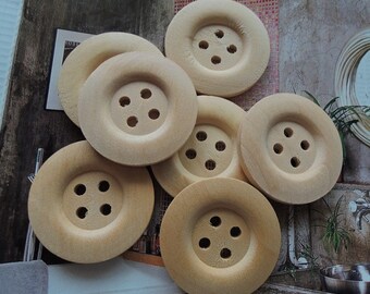 12Pcs  35mm Unfinished Natural  Wood button 4 holes No varnish  for your handmade ( W151)