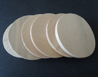 6Pcs large  60mm(2 2/5 ")  Natural Wood Circle Wooden  Discs Unfinished Wooden Disks  No Varnish (W447)
