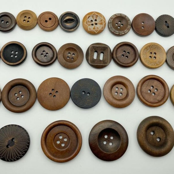 Collection de boutons en bois brun 20mm/23mm/25mm/28mm/30mm/35mm (HJ047)