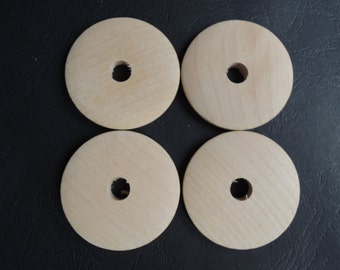 10 Pcs 45mm Cercles en bois naturel avec grand trou au centre (W853)