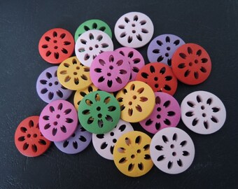 30 Pcs 23mm Mixed Color flower  wood button  Wood Bead    (W690)