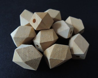 12 Pcs Large 30x20mm  Oblong Unfinished Faceted Natural Wood Beads   (W450)