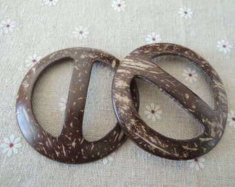 2Pcs 69mm large  Coconut Shell Buckle  coconut button  Brown (W540)