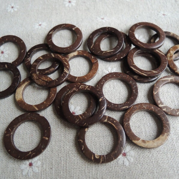 25 Pcs 25mm Coconut  Ring Charm Coconut Shell Donut Brown (W1097)